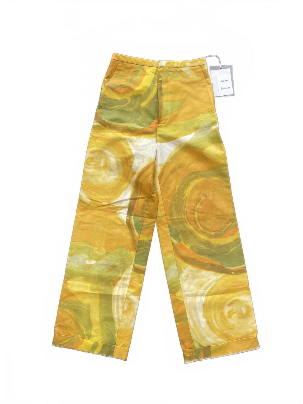 Acne Studios Yellow Green Abstract Print Wide Leg Pants 44